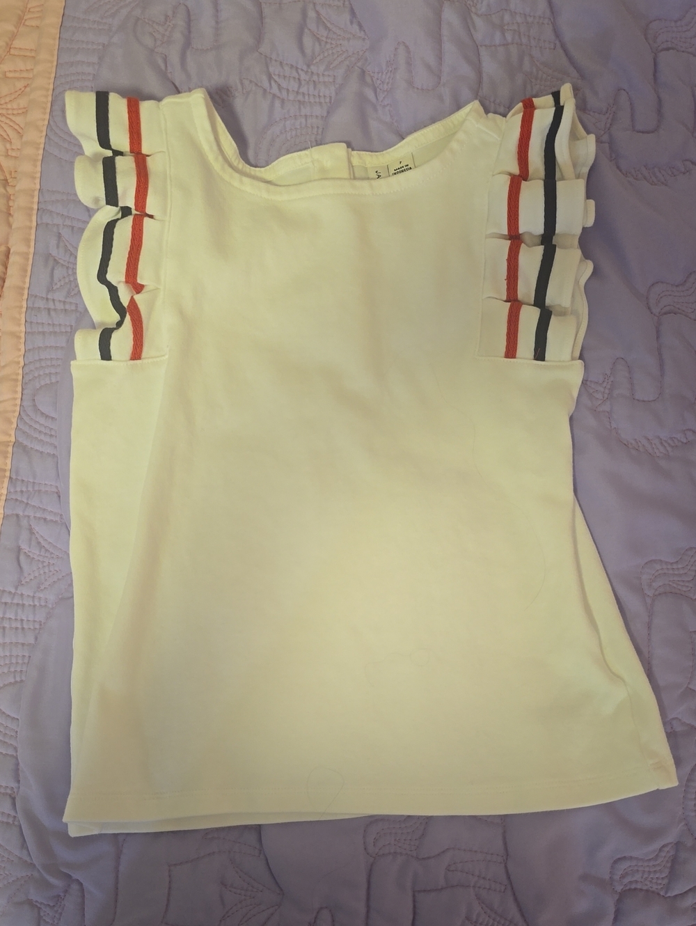 Janie and Jack Cream Tank with Red & Navy Trim Ruffle Sleeves